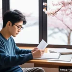 건축산업분야 자격증 취득 실패 후 재도전 - A modern Japanese study room scene with a young adult Japanese man wearing casual home clothes and g...