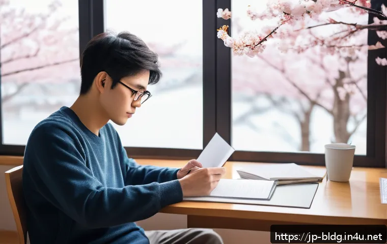 건축산업분야 자격증 취득 실패 후 재도전 - A modern Japanese study room scene with a young adult Japanese man wearing casual home clothes and g...